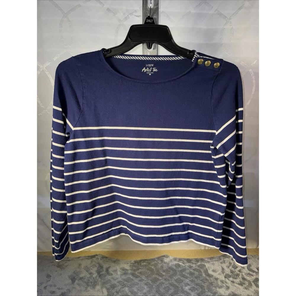 J. Crew Women's Striped Button Shoulder Artist Tee Size M - Picture 2 of 10